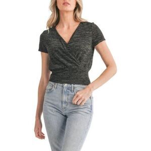 LUSH Surplice V-neck Crop T-shirt In Black